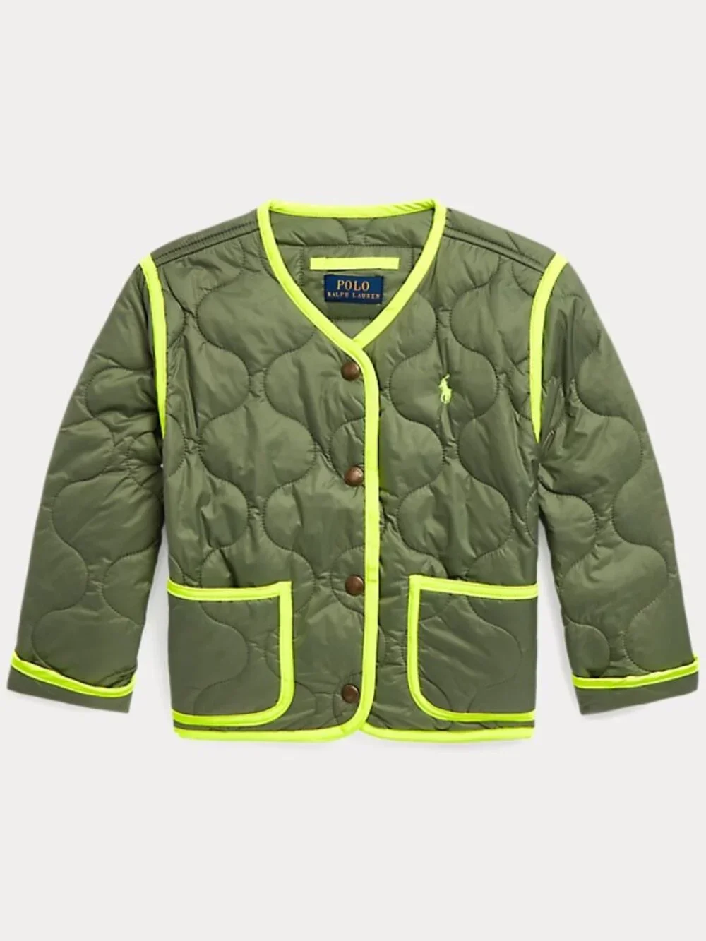 Polo Ralph Lauren Kids 2T Olive Quilted Kids Bomber Jacket Neon Trim STREETWEAR